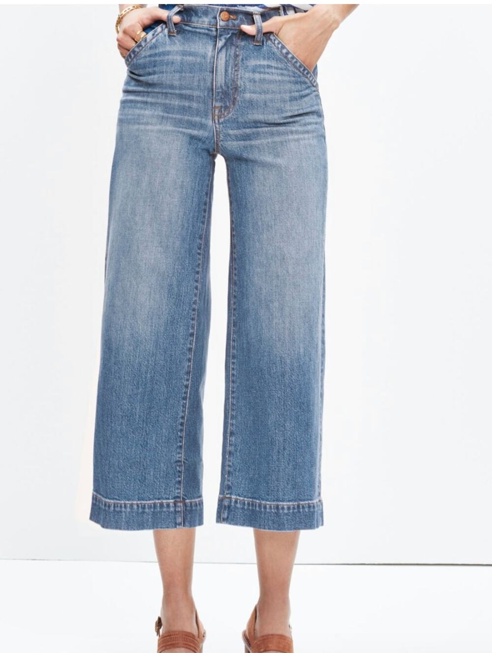 Madewell Birdie Wash Wide Leg Crop Jeans Size 28 High Rise F1600